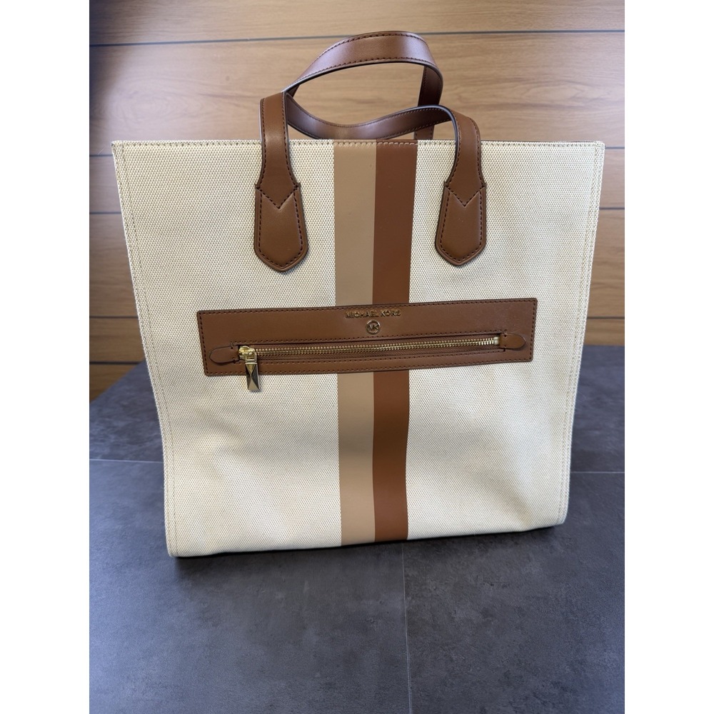 Michael Kors Kempner Large North/South Tote Multi Cnvas Stripe-CLEAN